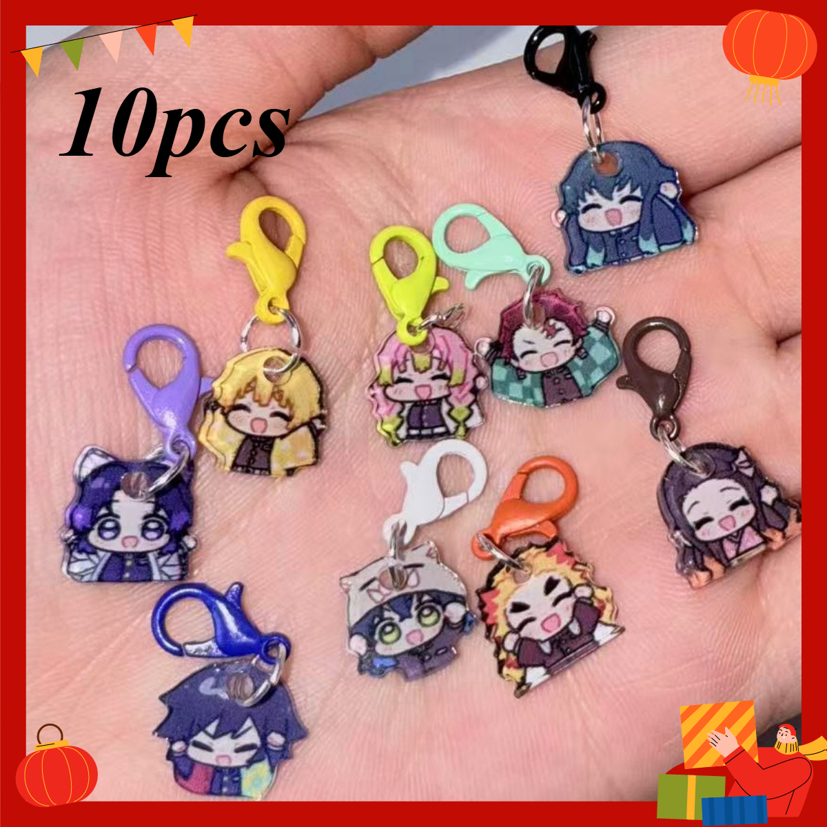 Phone Accessories Demon Slayer - 10Pcs Demon Slayer Anime Acrylic Keychain