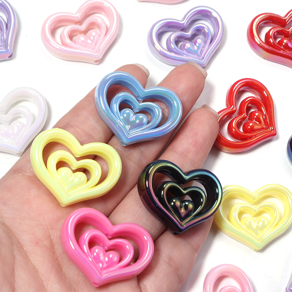 Phone Accessories Beads - 5pcs Acrylic Hollow Heart Beads Colorful