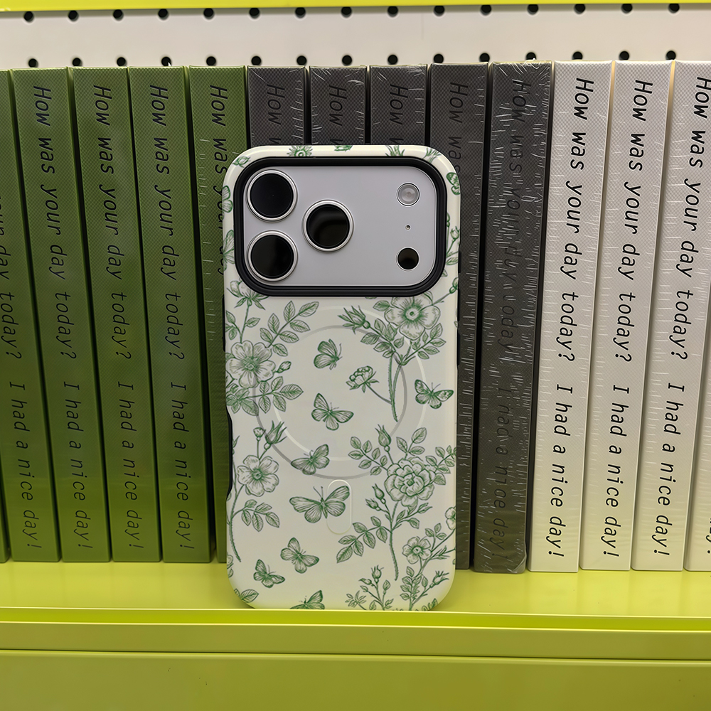 Green Floral Butterfly Sketch  - Magnetic Phone Case ulasan dan harga