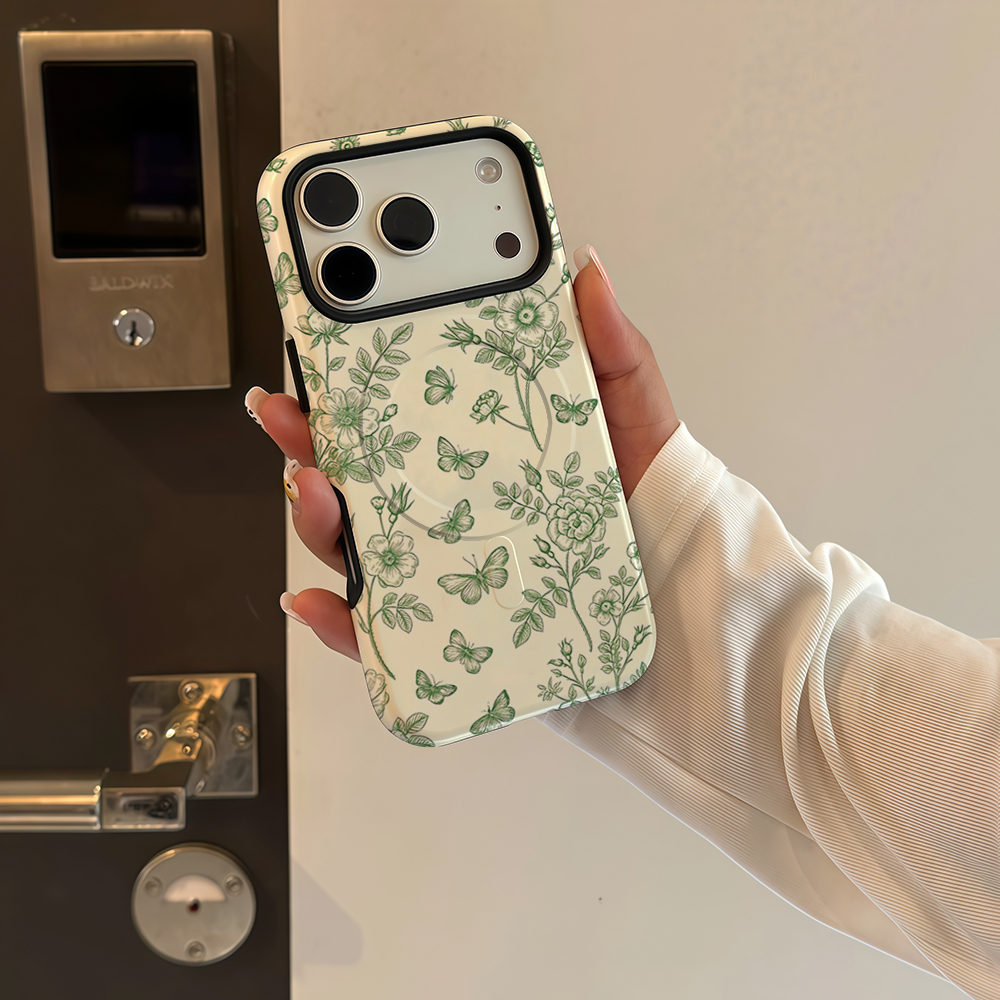 Green Floral Butterfly Sketch  - Magnetic Phone Case ulasan dan harga