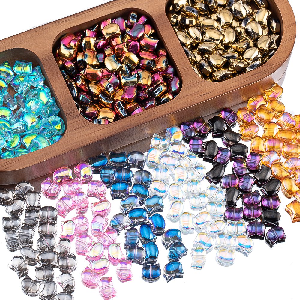 50pcs Colorful Cat Head Glass  - Phone Accessories Beads ulasan dan harga