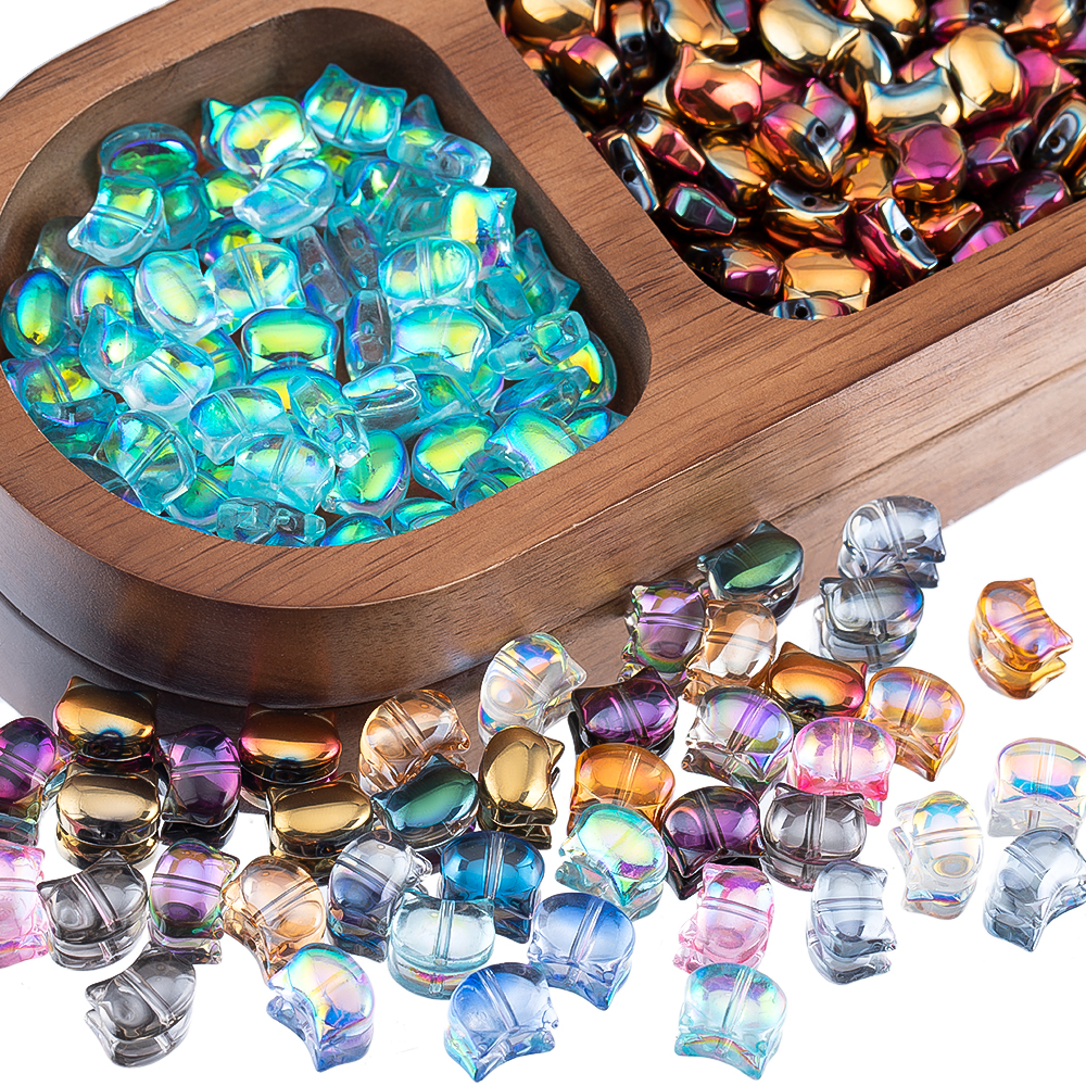 50pcs Colorful Cat Head Glass  - Phone Accessories Beads ulasan dan harga