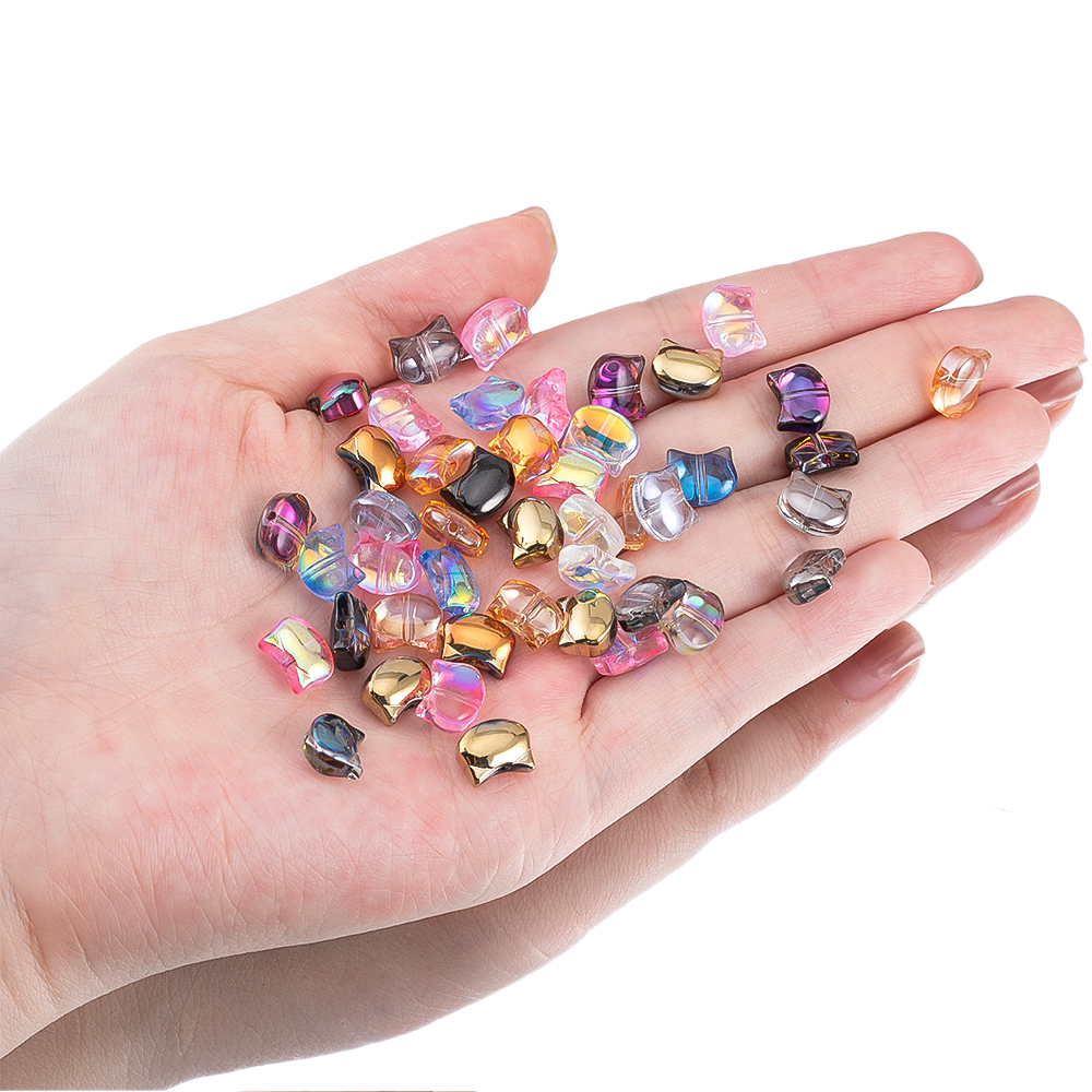50pcs Colorful Cat Head Glass  - Phone Accessories Beads ulasan dan harga